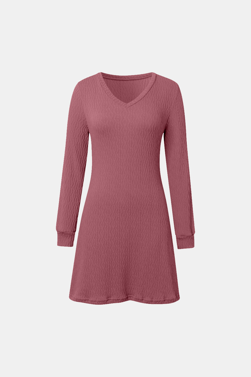 Texture V-Neck Long Sleeve Dress